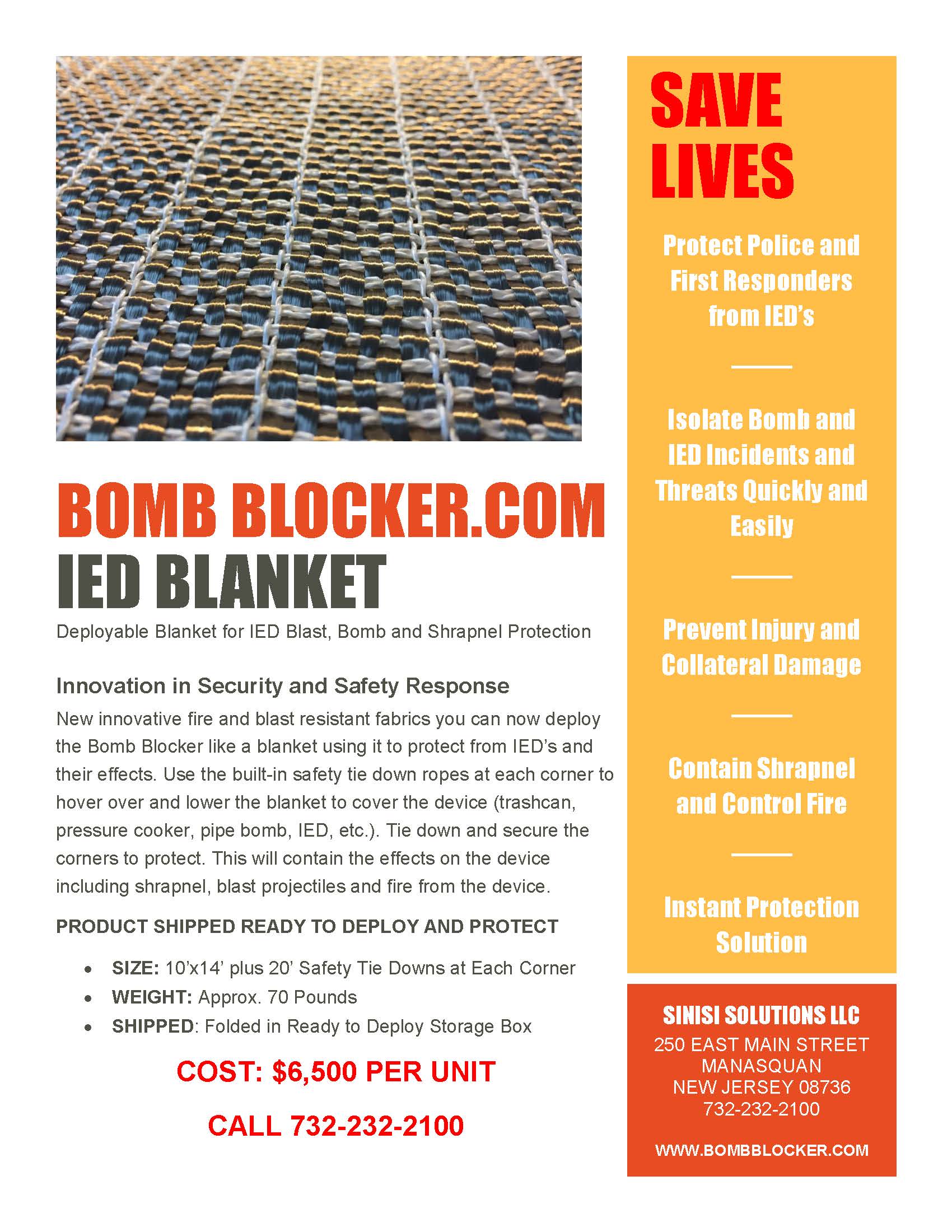 Bomb Blocker Sales Flyer bomb blocker fire protection blanket