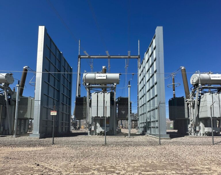 two transformer fire barriers side by side